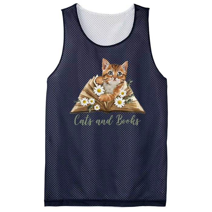 Cats And Books Floral Cute Mesh Reversible Basketball Jersey Tank