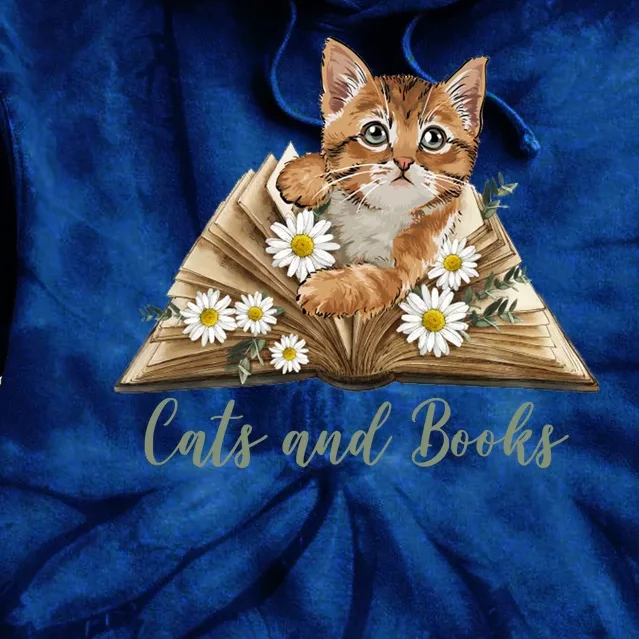 Cats And Books Floral Cute Tie Dye Hoodie