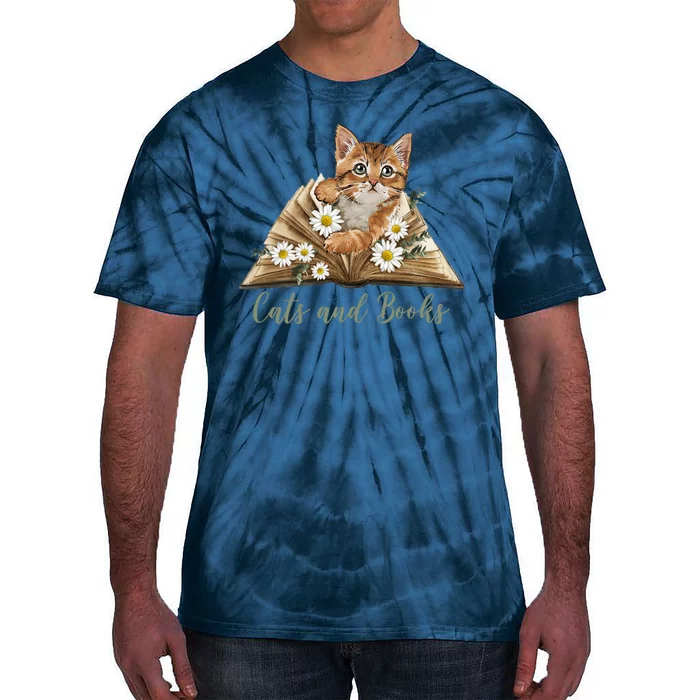 Cats And Books Floral Cute Tie-Dye T-Shirt