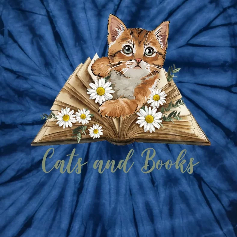 Cats And Books Floral Cute Tie-Dye T-Shirt