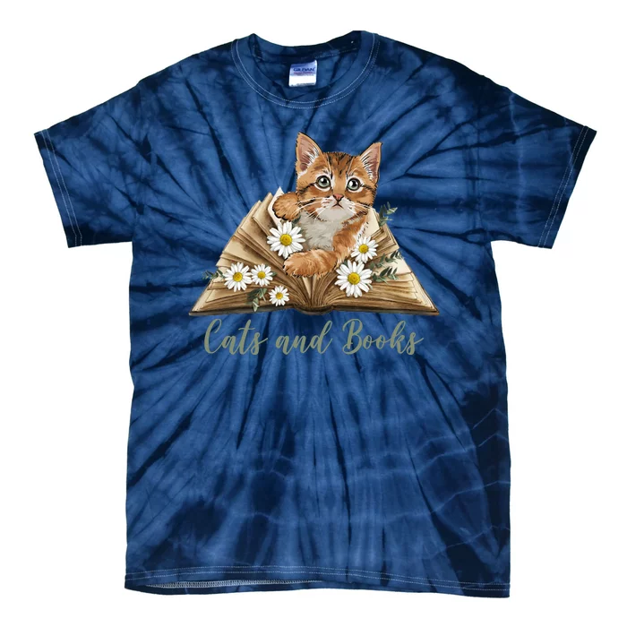 Cats And Books Floral Cute Tie-Dye T-Shirt