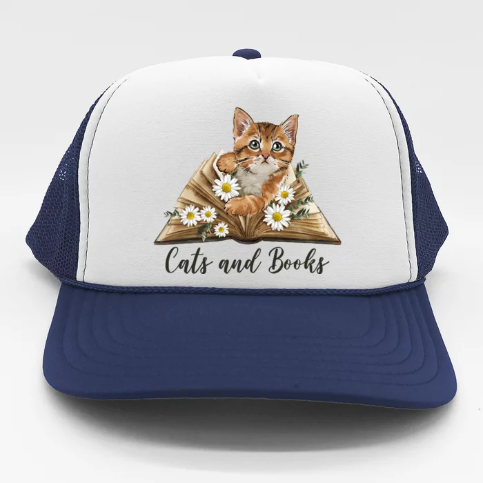 Cats And Books Floral Cute Trucker Hat