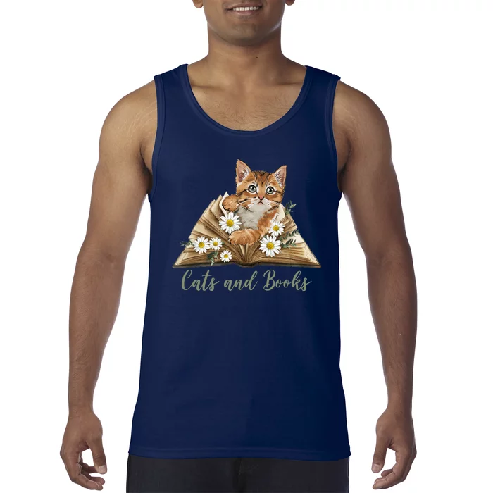 Cats And Books Floral Cute Tank Top