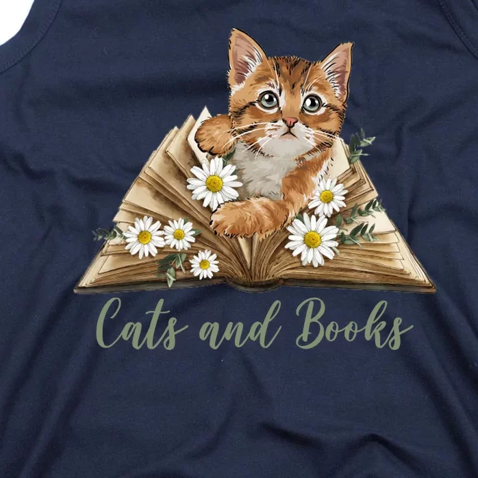 Cats And Books Floral Cute Tank Top