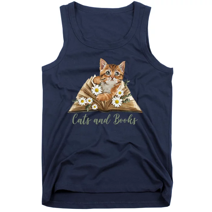 Cats And Books Floral Cute Tank Top