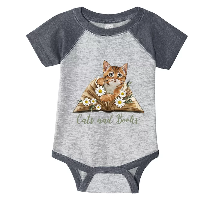 Cats And Books Floral Cute Infant Baby Jersey Bodysuit