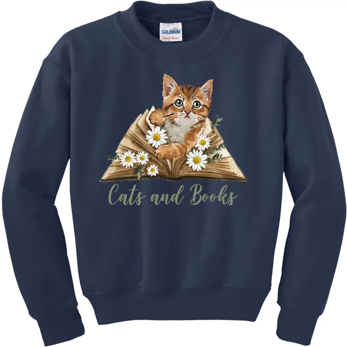 Cats And Books Floral Cute Kids Sweatshirt