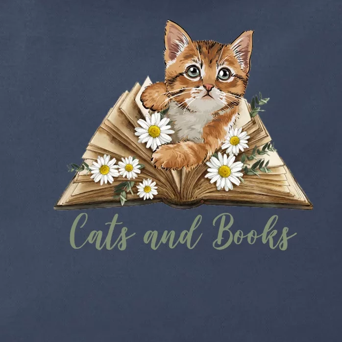 Cats And Books Floral Cute Zip Tote Bag