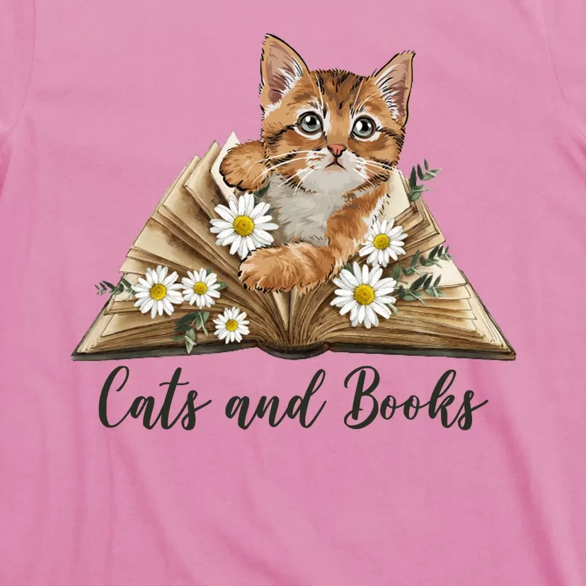 Cats And Books Floral Cute T-Shirt