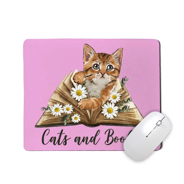 Cats And Books Floral Cute Mousepad