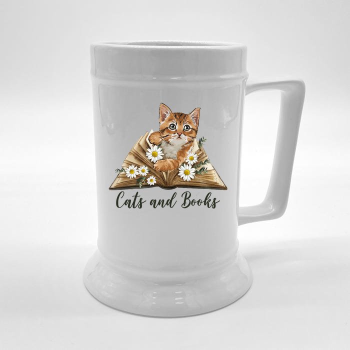 Cats And Books Floral Cute Front & Back Beer Stein