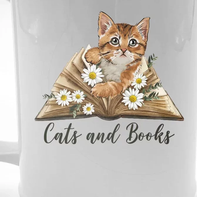 Cats And Books Floral Cute Front & Back Beer Stein