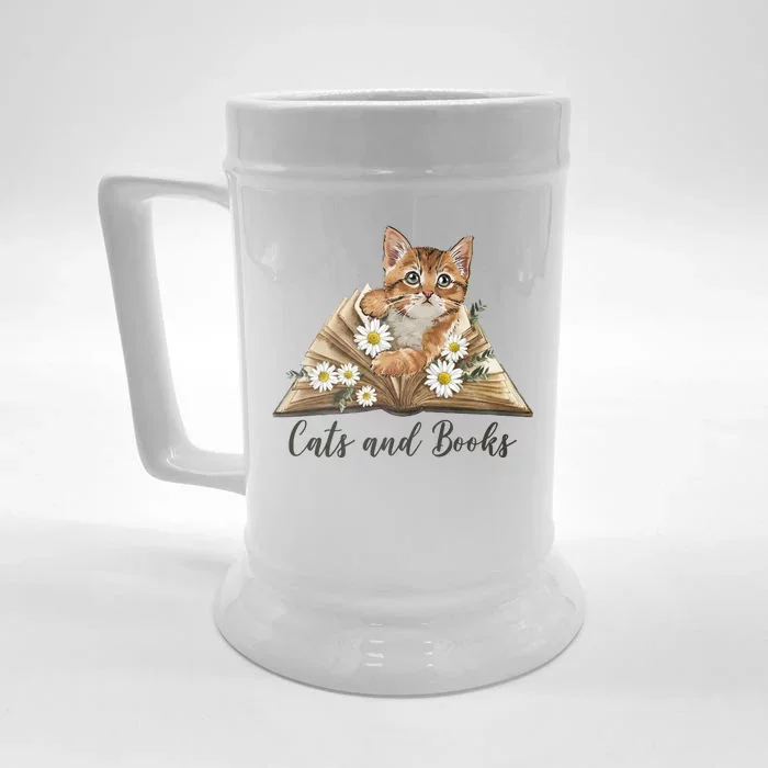 Cats And Books Floral Cute Front & Back Beer Stein