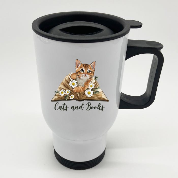 Cats And Books Floral Cute Front & Back Stainless Steel Travel Mug