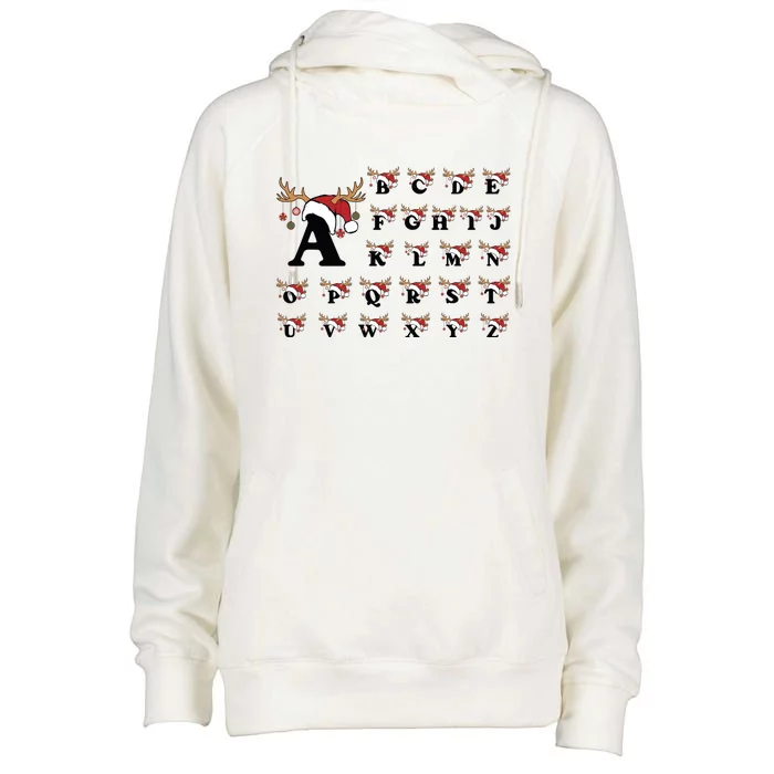 Christmas Alphabets Bundle A.Z Letters With Santa Hat And Reindeer Womens Funnel Neck Pullover Hood