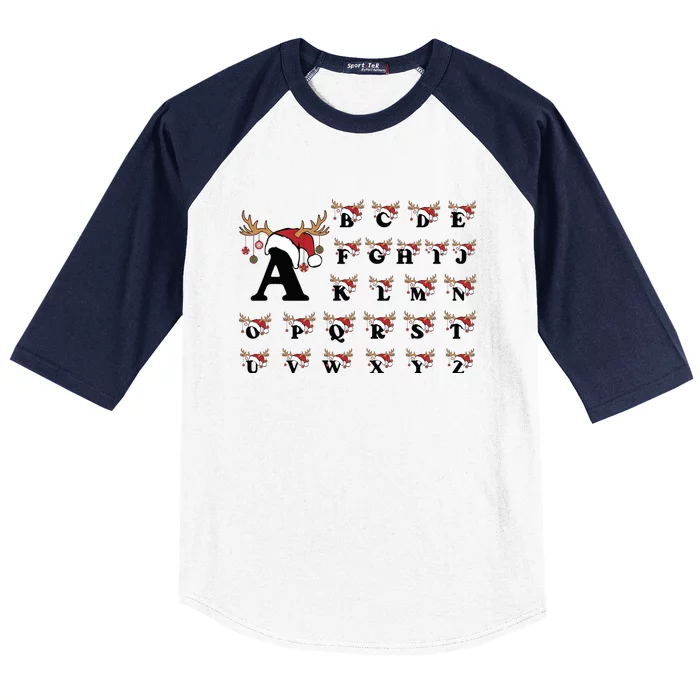 Christmas Alphabets Bundle A.Z Letters With Santa Hat And Reindeer Baseball Sleeve Shirt