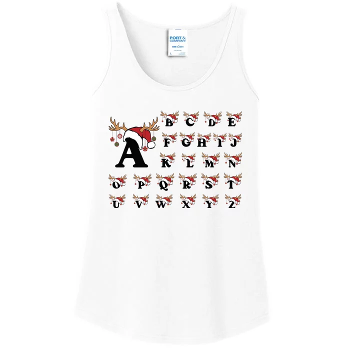 Christmas Alphabets Bundle A.Z Letters With Santa Hat And Reindeer Ladies Essential Tank