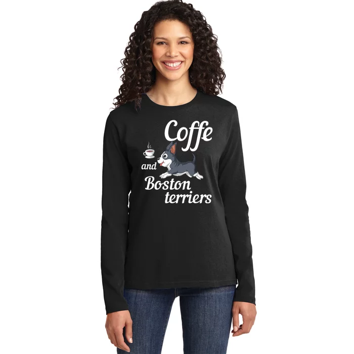 Coffee And Boston Terrier Ladies Long Sleeve Shirt