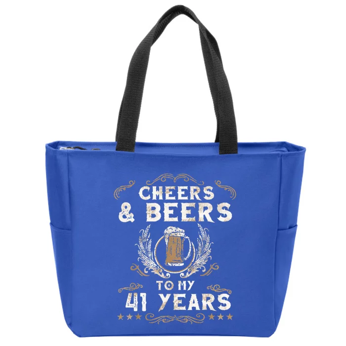 Cheers and Beers to 41 Years 41st Birthday Anniversary Zip Tote Bag