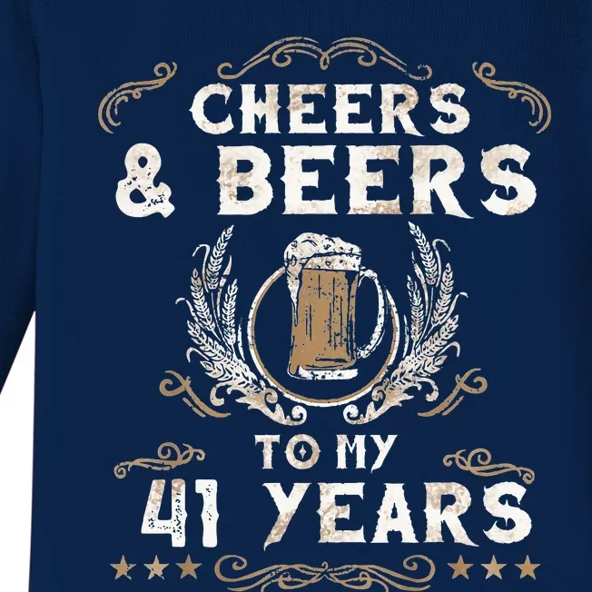 Cheers and Beers to 41 Years 41st Birthday Anniversary Baby Long Sleeve Bodysuit