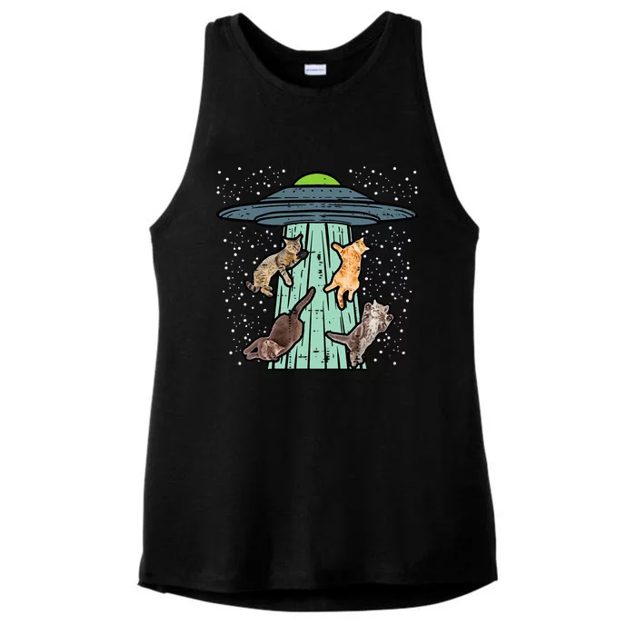 Cats Abducted By Ufo Funny Alien Space Lover Ladies Tri-Blend Wicking Tank