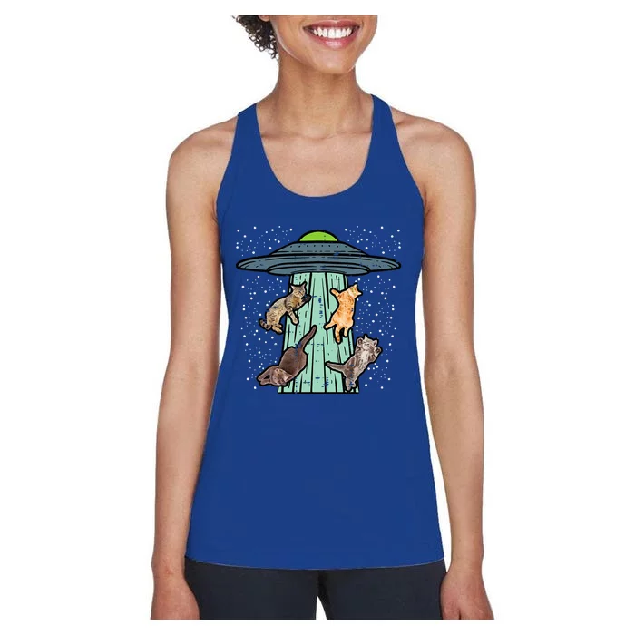 Cats Abducted By Ufo Funny Alien Space Lover Women's Racerback Tank