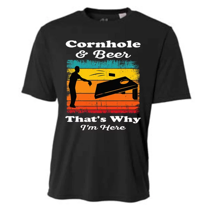 Cornhole And Beer ThatS Why IM Here Funny Cornhole Cooling Performance Crew T-Shirt