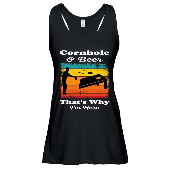 Cornhole And Beer ThatS Why IM Here Funny Cornhole Ladies Essential Flowy Tank