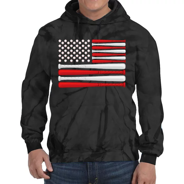 Classic American Baseball Flag Vintage Baseball Flag Tie Dye Hoodie