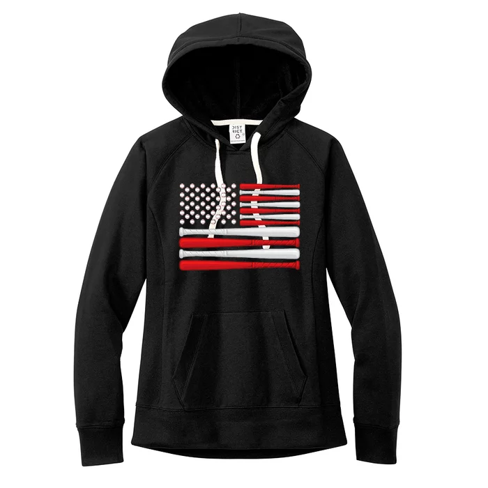 Classic American Baseball Flag Vintage Baseball players Women's Fleece Hoodie