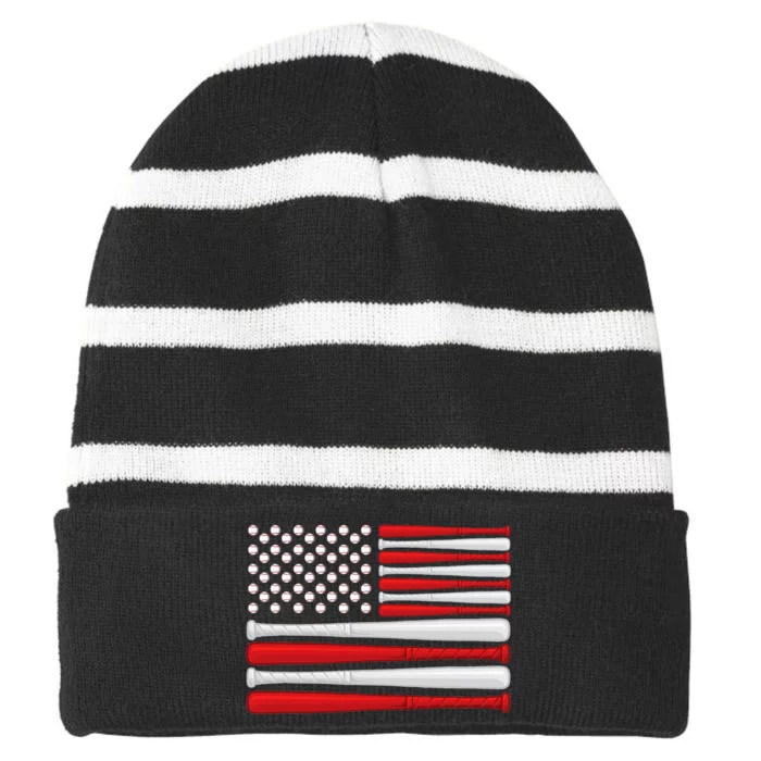 Classic American Baseball Flag Vintage Baseball players Striped Beanie with Solid Band