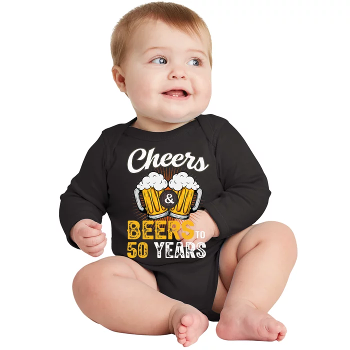 Cheers And Beers To 50 Years Happy Birthday Baby Long Sleeve Bodysuit