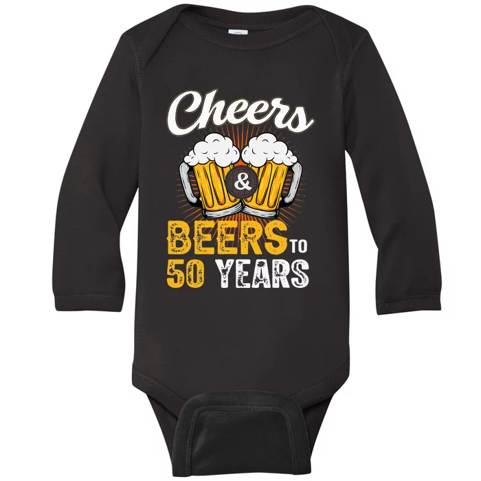 Cheers And Beers To 50 Years Happy Birthday Baby Long Sleeve Bodysuit