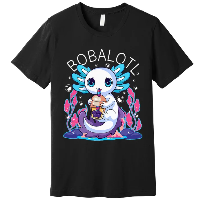 Cute Axolotl Bobalotl Bubble Tea Boba Milk Lover Premium T-Shirt