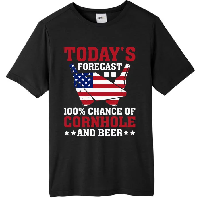 Cornhole And Beer Funny Todays Forecast 100 Chance Cornhole ChromaSoft Performance T-Shirt