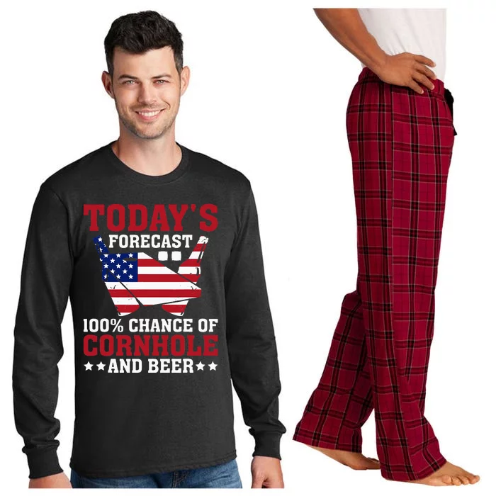 Cornhole And Beer Funny Todays Forecast 100 Chance Cornhole Long Sleeve Pajama Set