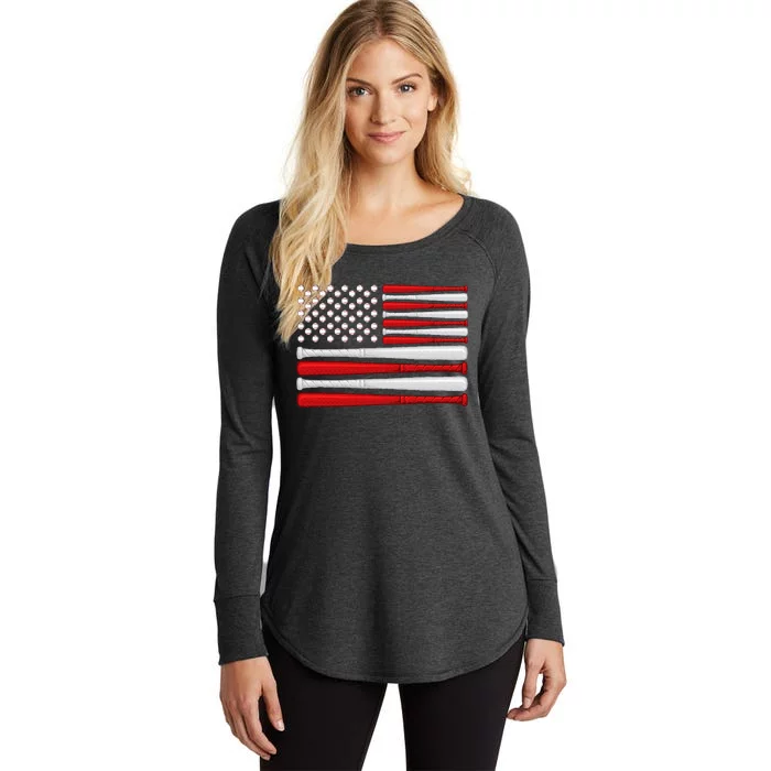 Classic American Baseball Flag Vintage Baseball Flag Women's Perfect Tri Tunic Long Sleeve Shirt