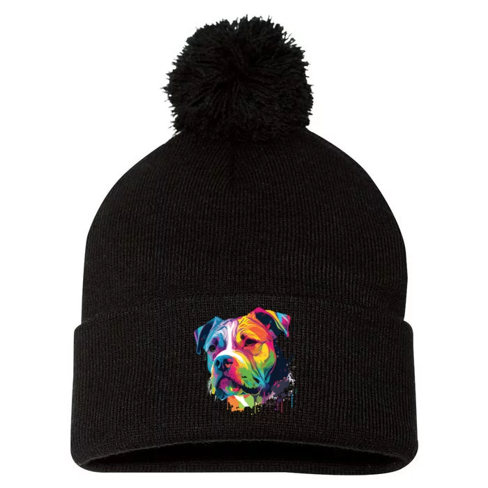 Colorful American Bulldog American Bully Men Women Pom Pom 12in Knit Beanie