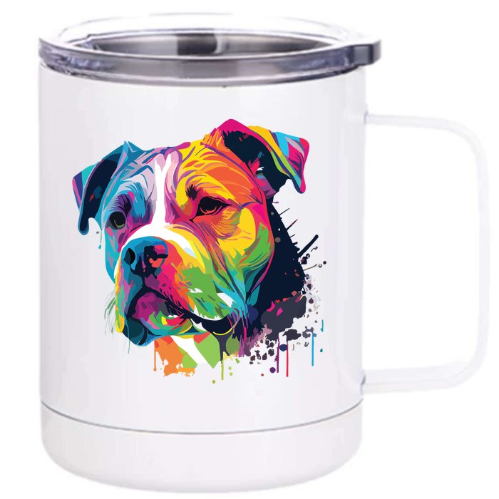 Colorful American Bulldog American Bully Men Women Front & Back 12oz Stainless Steel Tumbler Cup