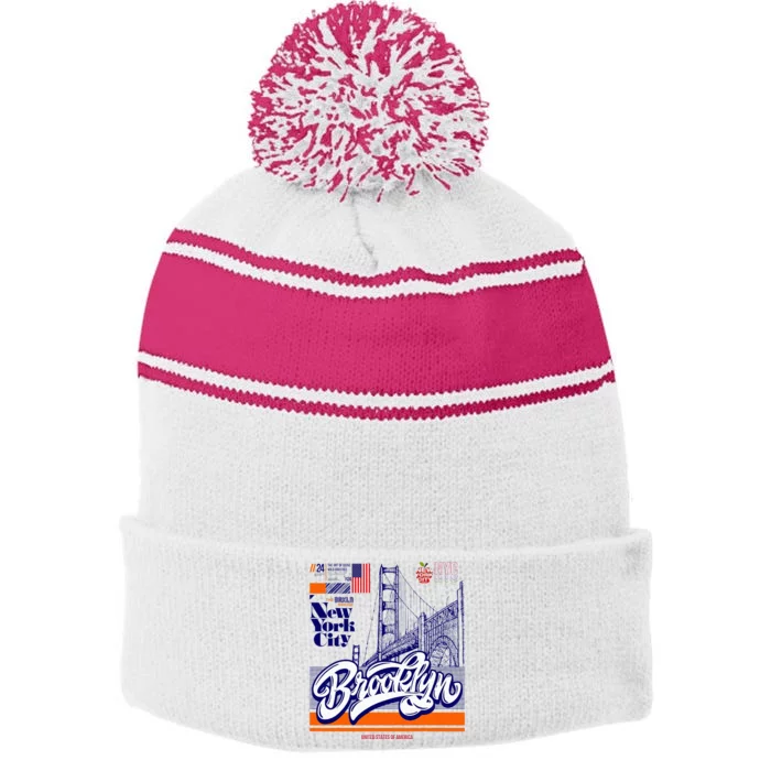 Cool Abstract Brooklyn Bridge New York Illustration Stripe Pom Pom Beanie