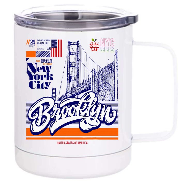 Cool Abstract Brooklyn Bridge New York Illustration Front & Back 12oz Stainless Steel Tumbler Cup