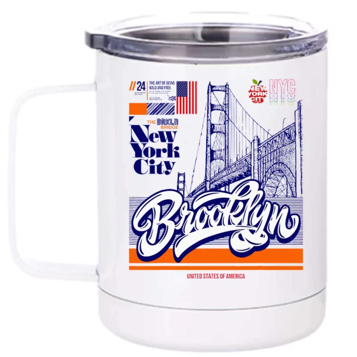 Cool Abstract Brooklyn Bridge New York Illustration Front & Back 12oz Stainless Steel Tumbler Cup