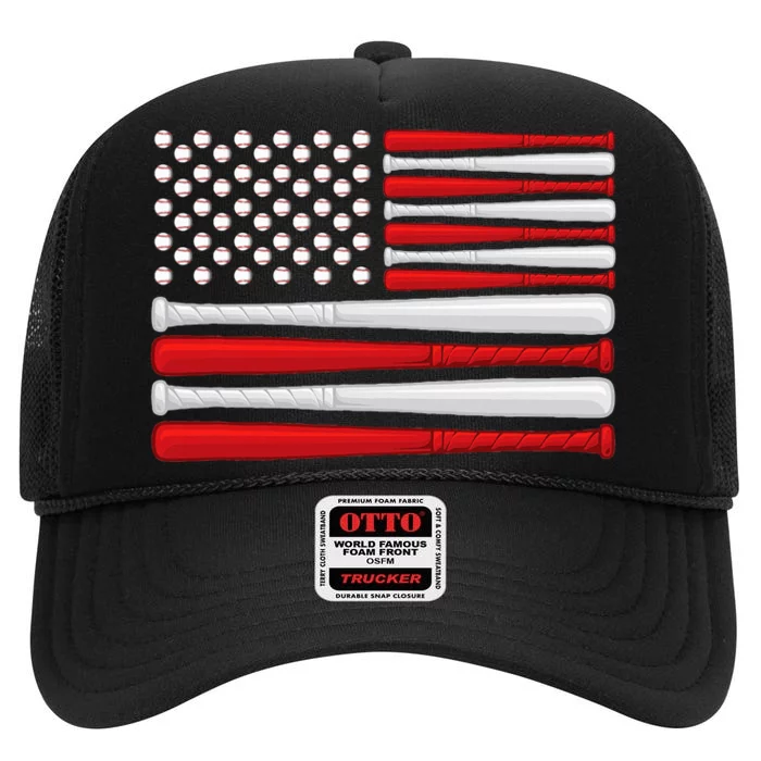 Classic American Baseball Flag Vintage Baseball Flag High Crown Mesh Trucker Hat