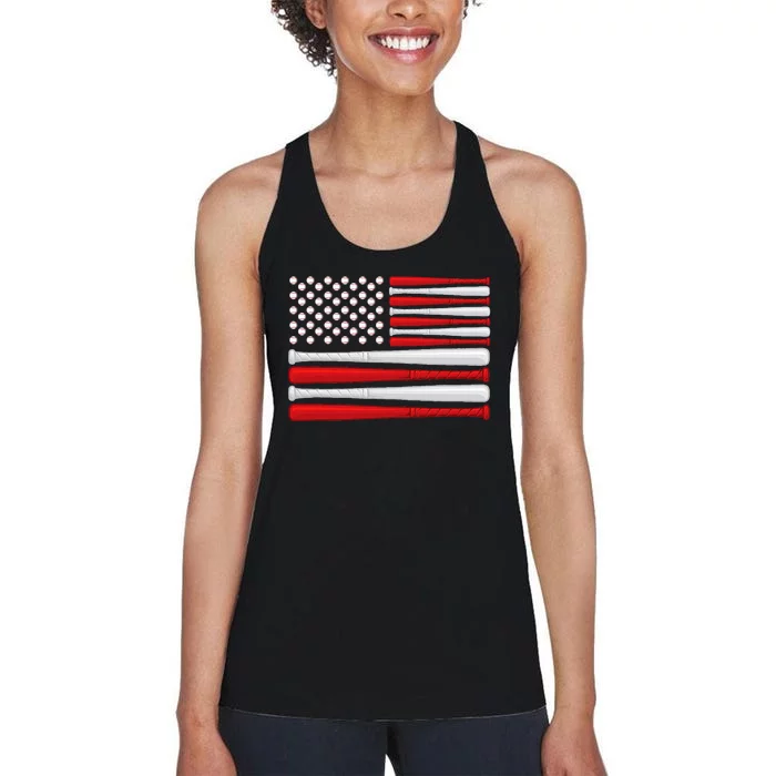 Classic American Baseball Flag Vintage Baseball Flag Women's Racerback Tank