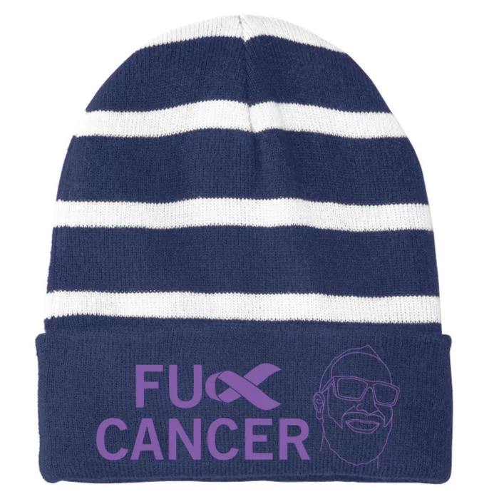 Cancer Awareness Striped Beanie with Solid Band