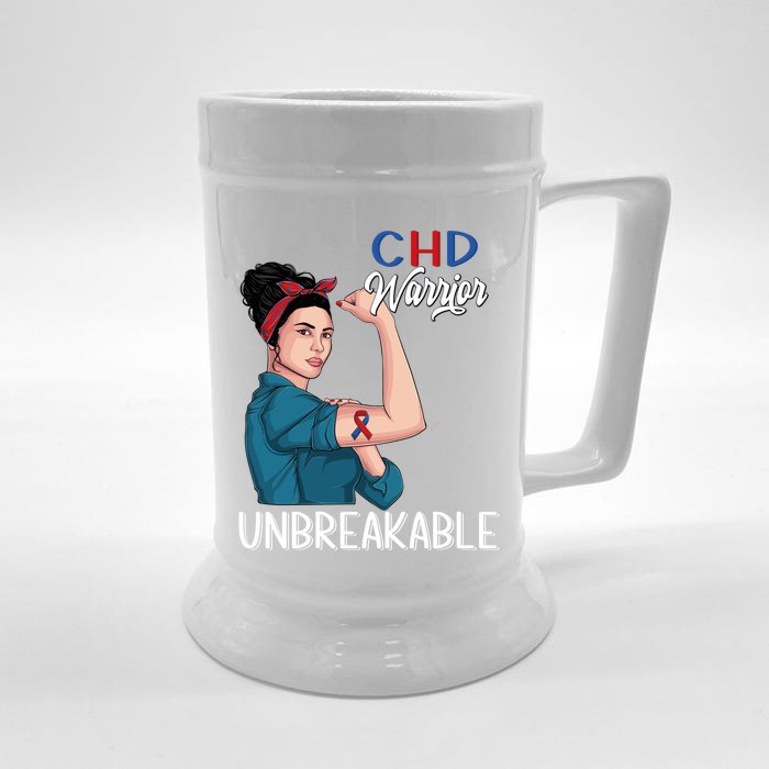 Chd Awareness Congenital Heart Defect Warrior Unbreakable Gift Front & Back Beer Stein