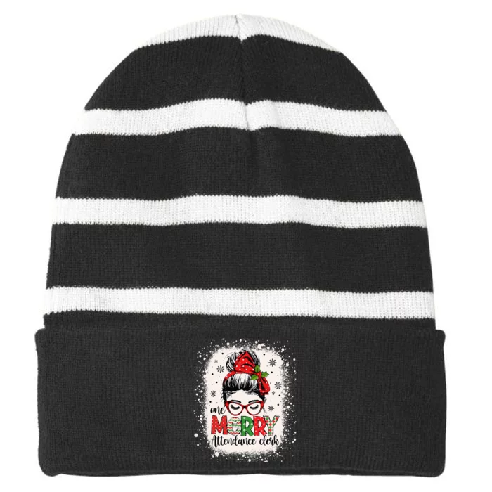 Christmas Attendance Clerk Messy Bun School Secretary Striped Beanie with Solid Band