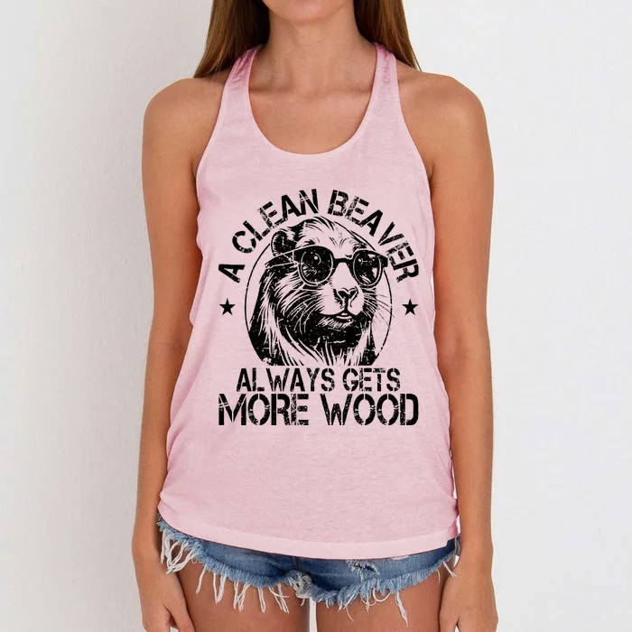 Cute American Clean Beaver Always Gets More Wood Beaver Love Women's Knotted Racerback Tank