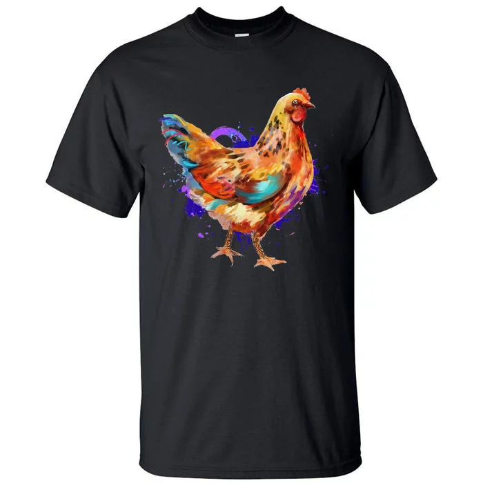 Chicken Art Colorful Funny Fowl Lovers Tall T-Shirt