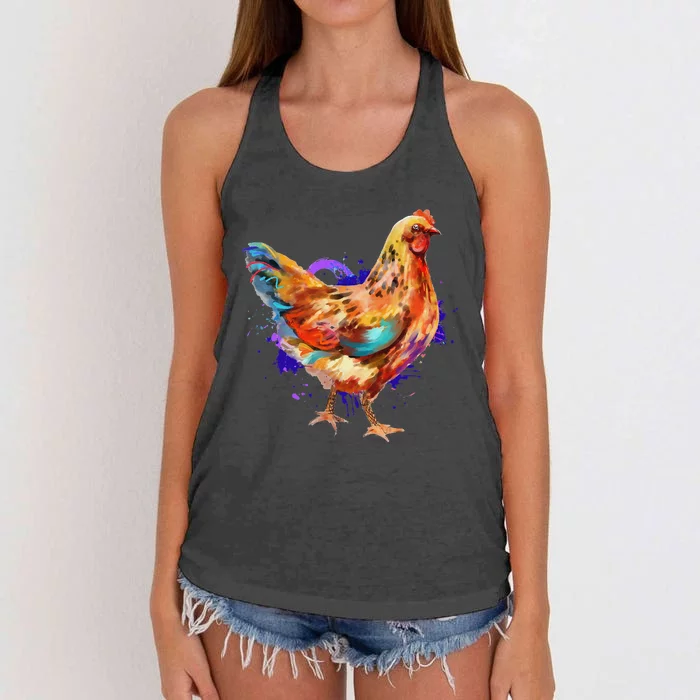 Chicken Art Colorful Funny Fowl Lovers Women's Knotted Racerback Tank